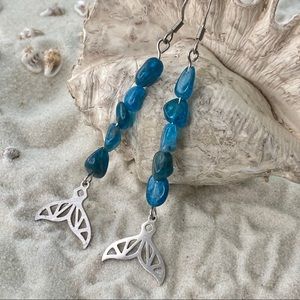Ocean Blue Apatite Stone Whale Tail Earrings